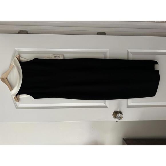 Vintage Black Gown with White Satin Trim Detail and Open Back Size 4 - Picture 1 of 4